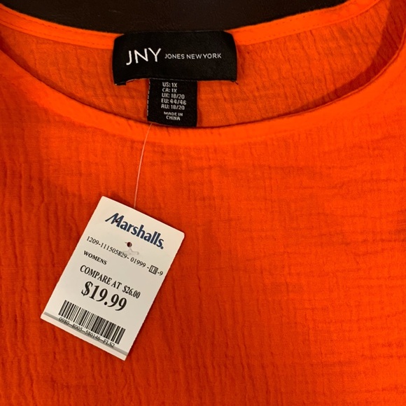 NWT Jones New York Women’s Orange Top, 3/4 Sleeve, Pull Over Scoop Neck; Size 1X - Picture 6 of 7
